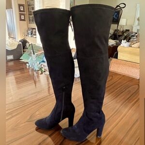Unisa Black Faux Suede Over The Knee Heeled Boots - Size 8